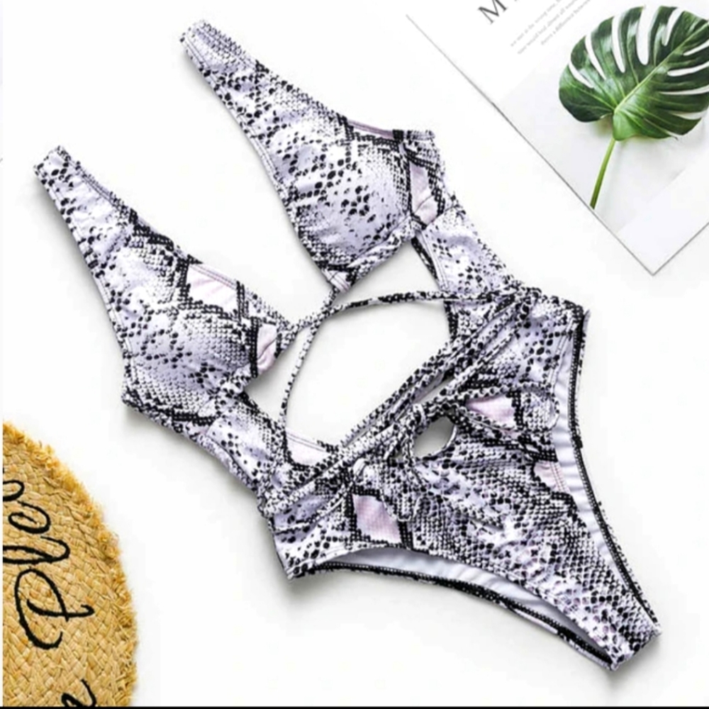 Black and White Snakeskin Monokini
